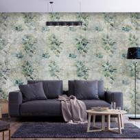 Fototapetas Artgeist Mint Tones - Green Leaf Bouquets On A Retro Patterned Background, 210 cm x 210 cm