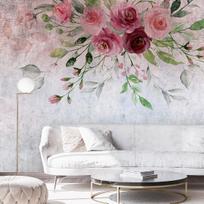 Fototapetas Artgeist Summer Bloom - Plant Motif With Flowers And Leaves In Pink Tones, 280 cm x 280 cm