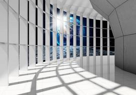 Fototapetas Artgeist Unearthly City - Space Corridor In White With World View 2XLFT670SAM, 210 cm x 210 cm