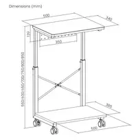 darbo stalas aukstis - NanoRS CPU stalas su ratukais RS430, reguliuojamas aukštis 550~850mm, juodas (Black) - 3 nuotrauka