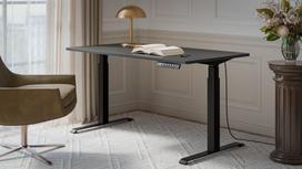 electric desk - Cama Meble Reguliuojamo aukščio rašomasis stalas MOON LONG 150x80 Juodas (Black)/Antracitas (Anthracite) - 2 nuotrauka
