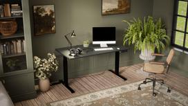 electric desk - Cama Meble Reguliuojamo aukščio rašomasis stalas MOON LONG 150x80 Juodas (Black)/Antracitas (Anthracite) - 3 nuotrauka