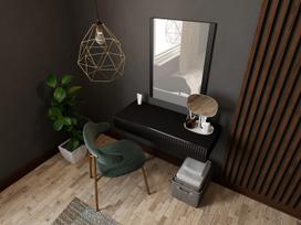 kosmetinis tualetinis stalas - Kosmetinis staliukas Cama Meble Pafos, juodas, 80 cm x 416 cm x 170 cm, su veidrodžiu - 4 nuotrauka
