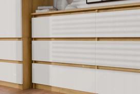 komoda 140 - Komoda Akord Malwa M6, ruda/balta, 138 cm x 40 cm x 75 cm - 3 nuotrauka