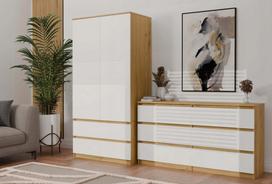 komoda 140 - Komoda Akord Malwa M6, ruda/balta, 138 cm x 40 cm x 75 cm - 5 nuotrauka