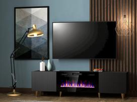 elektrinis stalo 180 - TV staliukas Cama Meble PAFOS EF, juodas (Black), 180 cm x 42 cm x 49 cm - 2 nuotrauka