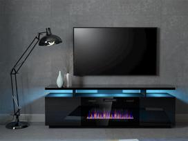 elektrinis stalo 180 - RTV EVA spintelė su elektriniu židiniu 180x40x52 cm juoda/blizgiai juoda - 3 nuotrauka