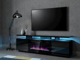 elektrinis stalo 180 - RTV EVA spintelė su elektriniu židiniu 180x40x52 cm juoda/blizgiai juoda - 4 nuotrauka