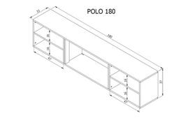 tv stalas 180 - TV staliukas Cama Meble Polo, juodas (Black) + židinys baltas (White) - 2 nuotrauka