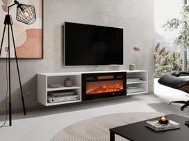tv stalas 180 - TV staliukas Cama Meble Polo, juodas (Black) + židinys baltas (White) - 3 nuotrauka