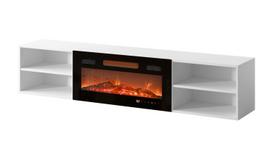 tv stalas 180 - TV staliukas Cama Meble Polo, juodas (Black) + židinys baltas (White) - 4 nuotrauka