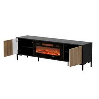 staliukas oak - TV staliukas Cama Meble Merci, juodas/ąžuolas artisan (Black/Oak), 180 cm x 40 cm x 53.5 cm, su elektriniu židiniu - 3 nuotrauka