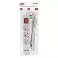 ilgintuvas 5 lizdai - Prailgintuvas su įžeminimu Entac ESE1.5G3-1.5-SW-USB, 3 lizdų, 2 USB, 1.5 m, baltas (White) - 2 nuotrauka