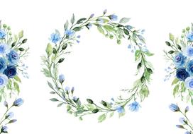 Fototapetas Artgeist Romantic Wreath - Plant Motif With Blue Flowers And Leaves, 210 cm x 210 cm