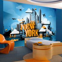 Fototapetas Artgeist Street Art - Yellow New York Text With Skyscraper And Car Motif XLNEW010499, 175 cm x 175 cm