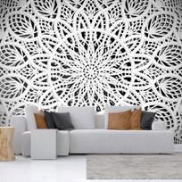 Fototapetas Artgeist Orient - White Geometric Composition In The Type Of Mandala On A Black Background, 280 cm x 280 cm