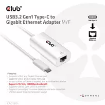 rj45 usb c adapteris - Tinklo kortelė Club 3D USB-C - RJ-45 (CAC- 1519) - 6 nuotrauka