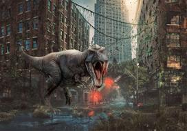 Fototapetas Artgeist Dinosaur In The City 4XLFT1821SAM, 280 cm x 280 cm