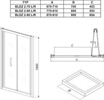 grudinto stiklo durys - Dušo durys Ravak Blix BLDZ2-90, 90 cm x 190 cm, aliuminio/skaidri - 2 nuotrauka