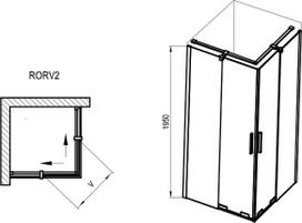 kvadratine 90x90 duso kabina - Dušo kabina Ravak RORV2 X14V70300Z1, kvadratinė, be padėklo, 90 cm x 90 cm x 195 cm, juoda sp./skaidrus - 2 nuotrauka