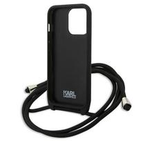 iphone 13 pro odinis deklas - Karl Lagerfeld Leather Monogram Patch and Cord Iconik Case for iPhone 13 Pro / 13 - Black - 3 nuotrauka
