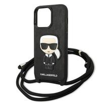 iphone 13 pro odinis deklas - Karl Lagerfeld Leather Monogram Patch and Cord Iconik Case for iPhone 13 Pro / 13 - Black - 4 nuotrauka