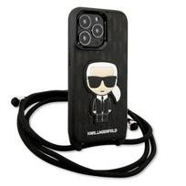 iphone 13 pro odinis deklas - Karl Lagerfeld Leather Monogram Patch and Cord Iconik Case for iPhone 13 Pro / 13 - Black - 5 nuotrauka
