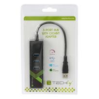 usb ethernet adapteris - Techly IDATA USB-ETGIGA-3U2 USB-A 3.0 Gigabit Ethernet RJ45 adapteris su 3x USB šakotuvu Juodas (Black) - 4 nuotrauka