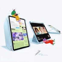 ipad 5th gen - ESR "Flip Hybrid Case for iPad Air 10.9" (2020-2022) / 11" (2024-2025)" Mėlynas (Blue) - 7 nuotrauka