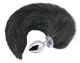 zaisliukas lape - Analinis kaištis Anal Pleasure Alive Fox Tail, baltas/juodas - 3 nuotrauka