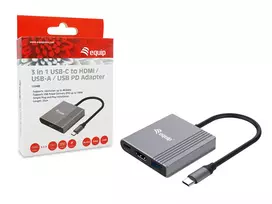 hdmi type c to hdmi - Equip 3 in 1 USB-C to HDMI / USB-A / USB PD Adapteris, 3.2 Gen 1 (3.1 Gen 1), USB Type-C, HDMI output, 3840 x 2160 pikselių - 2 nuotrauka