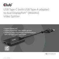 usb a i c adapteris - Club 3D Club3D adapteris USB-C (USB A adapteris) > 2x DP 4K@60Hz St/Bu mažmeninė prekyba - 6 nuotrauka