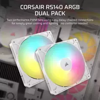korpuso ventiliatoriai argb - Corsair RS140 ARGB 140 mm Korpuso Ventiliatorius 2 vnt Balta (White) - 7 nuotrauka
