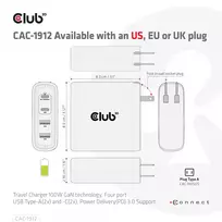 usb pakrovejas 100w - MOBILE TRAVEL CHARGER USB-C/100W CAC-1912EU CLUB3D - 3 nuotrauka