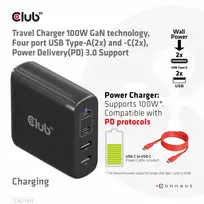 usb pakrovejas 100w - MOBILE TRAVEL CHARGER USB-C/100W CAC-1912EU CLUB3D - 6 nuotrauka