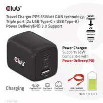 pakrovejai 65w - MOBILE CHARGER WALL 3PORT/GAN 65W CAC-1913EU CLUB3D - 4 nuotrauka