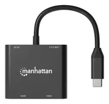 usb c laidas 4k - Manhattan USB-C į Dual HDMI Adapteris 4K 60Hz Juodas (Black) - 2 nuotrauka