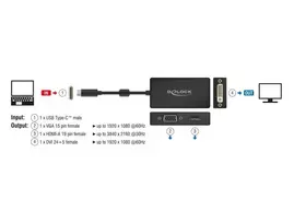 adapteris hdmi to - Delock USB Type-C To VGA / HDMI / DVI Adapter Black - 4 nuotrauka
