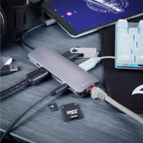 type 2 kabelis - Sharkoon USB 3.0 TYPE C COMBO AD. Pilkas/USB HUB - 2 nuotrauka