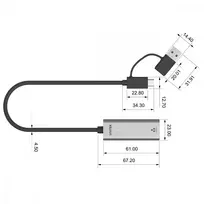 usb ethernet rj45 - UNITEK ADAPTERIS USB-A/USB-C – RJ-45 2,5GBIT, U1313C - 5 nuotrauka
