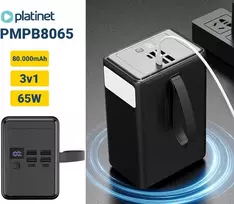 power bank - Platinet PMPB8065, 80000mAh, 65W, juodas (black) - 1 nuotrauka