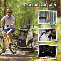 dviracio priekaba vaikams - HOMCOM 2-in-1 vaikiška dviračio priekaba, geltona/juoda (Yellow/Black) - 3 nuotrauka
