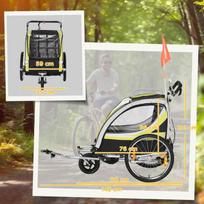dviracio priekaba vaikams - HOMCOM 2-in-1 vaikiška dviračio priekaba, geltona/juoda (Yellow/Black) - 8 nuotrauka