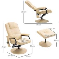 fotelis su funkcija - Fotelis HOMCOM Eko odos atlošiamas su virbo masažo funkcija, kreminė balta (Cream White) - 8 nuotrauka