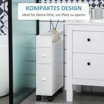 spinteles ir - Vonios spintelė Homcom Kleankin, su ratukais, 2 stalčiais ir atviru skyriumi, balta (White) - 5 nuotrauka