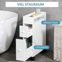 spinteles ir - Vonios spintelė Homcom Kleankin, su ratukais, 2 stalčiais ir atviru skyriumi, balta (White) - 7 nuotrauka