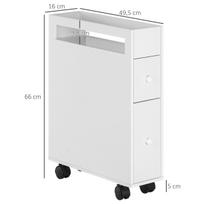 spinteles ir - Vonios spintelė Homcom Kleankin, su ratukais, 2 stalčiais ir atviru skyriumi, balta (White) - 8 nuotrauka