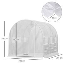 siltnamiu langu - "Outsunny" folijos šiltnamis 2,95x2x2 m, tunelis, susukami langai, apsauga nuo UV spindulių, atsparus vėjui, plienas, baltas - 8 nuotrauka