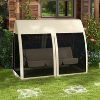 supynes su tinkleliu - Outsunny "Outsuuny 2 in 1" Holivudo sūpynės su atsilenkimo funkcija 3 vietų sodo sūpynės su stogeliu, tinkleliu nuo uodų, sūpynės suolelio apkrova iki 300 kg, sodo gultas sode, terasoje, 240 x 140 x 197 cm, kava - 9 nuotrauka
