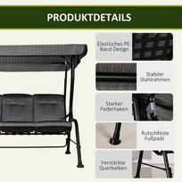 supynes stogelis - Outsunny 3 sėdimų vietų sodo sūpynės, reguliuojamas stogelis nuo saulės - pilka 200 x 120 x 170 cm - 4 nuotrauka
